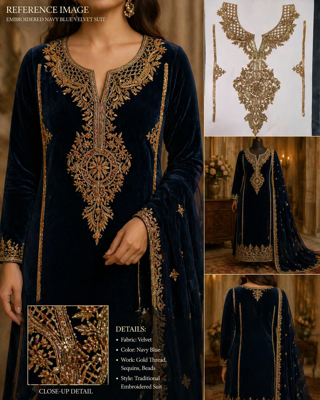 Antique Dabka work Handwork Neckline Patch
