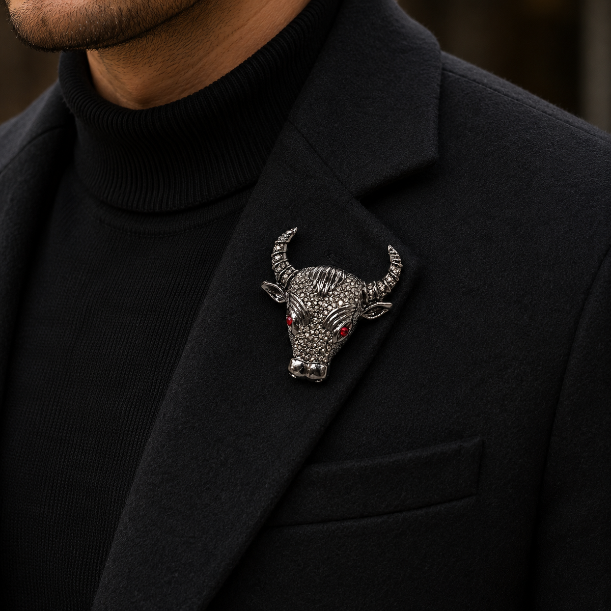 Luxury Black Bull Head Design Brooch