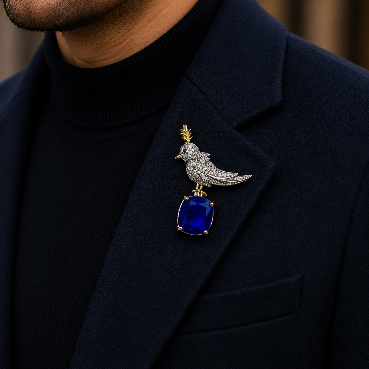 Royal Blue Gem Bird Brooch (1 Piece)