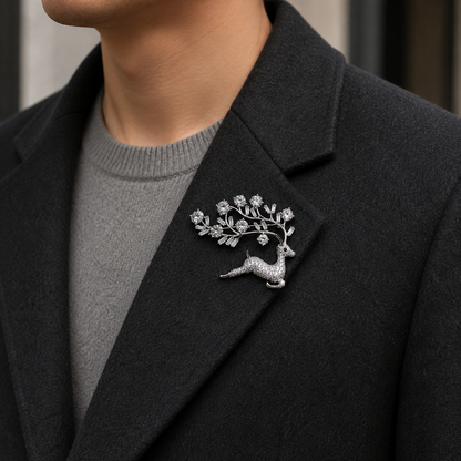 Silver-Tone Deer with Crystal Antlers Brooch (1 Piece)