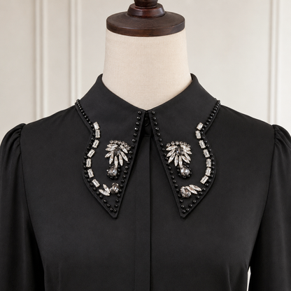 Luxury Black Beaded & Rhinestone Collar