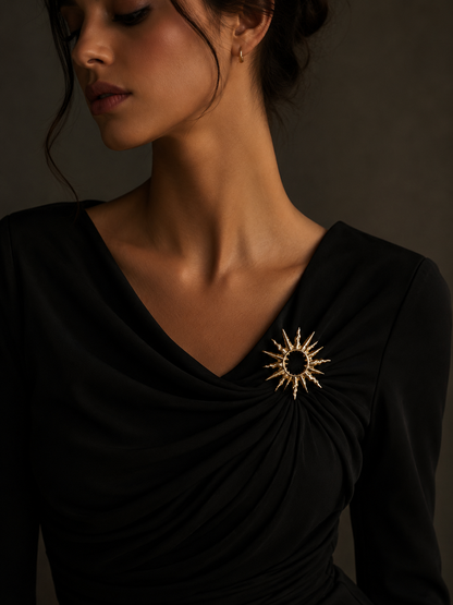 Golden Celestial Sun Brooch Pin