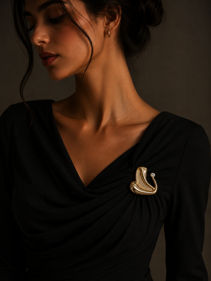 Abstract Gold Crystal Accent Brooch Pin