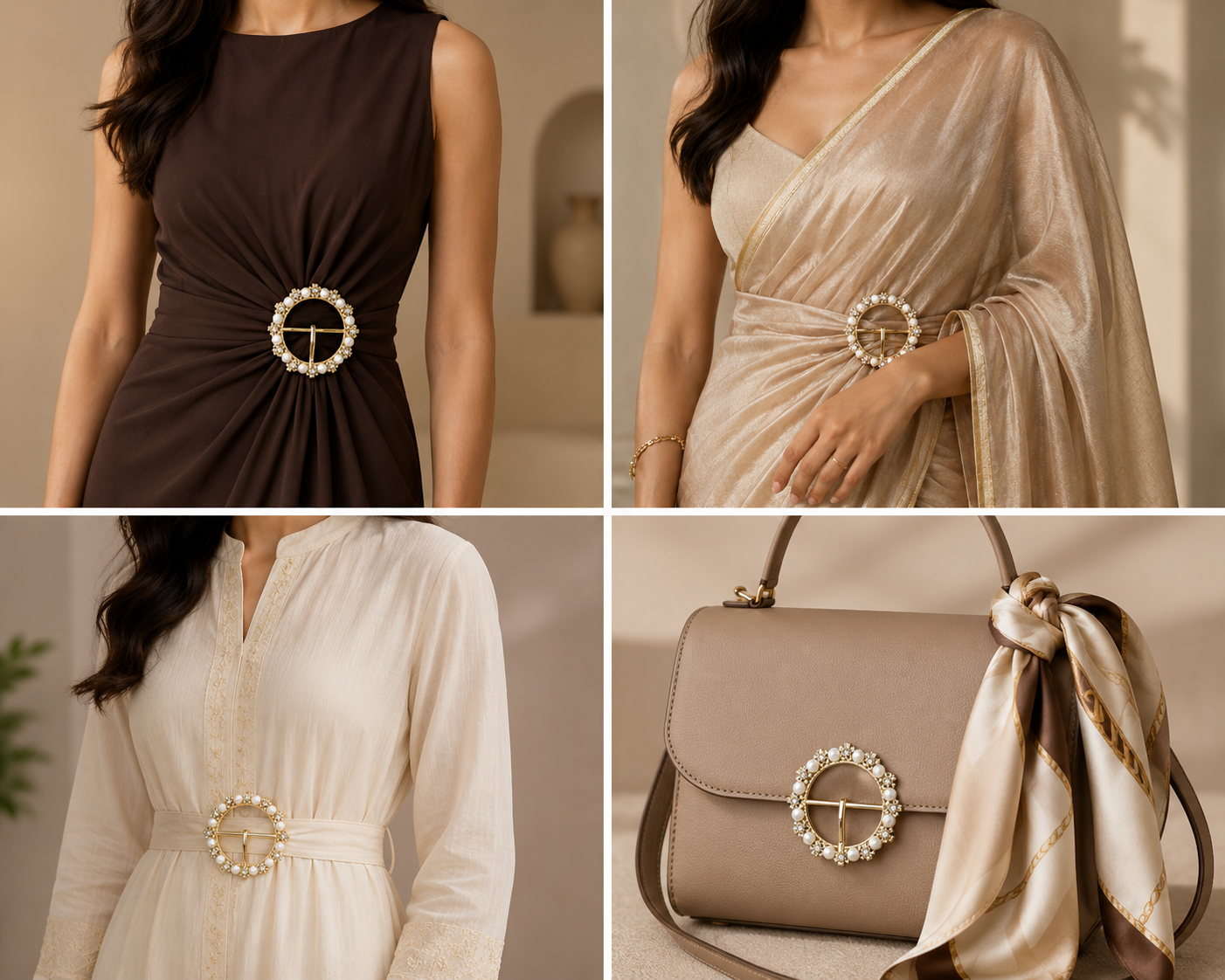 Elegant Pearl & Crystal Round Fashion Buckle (1 Piece)