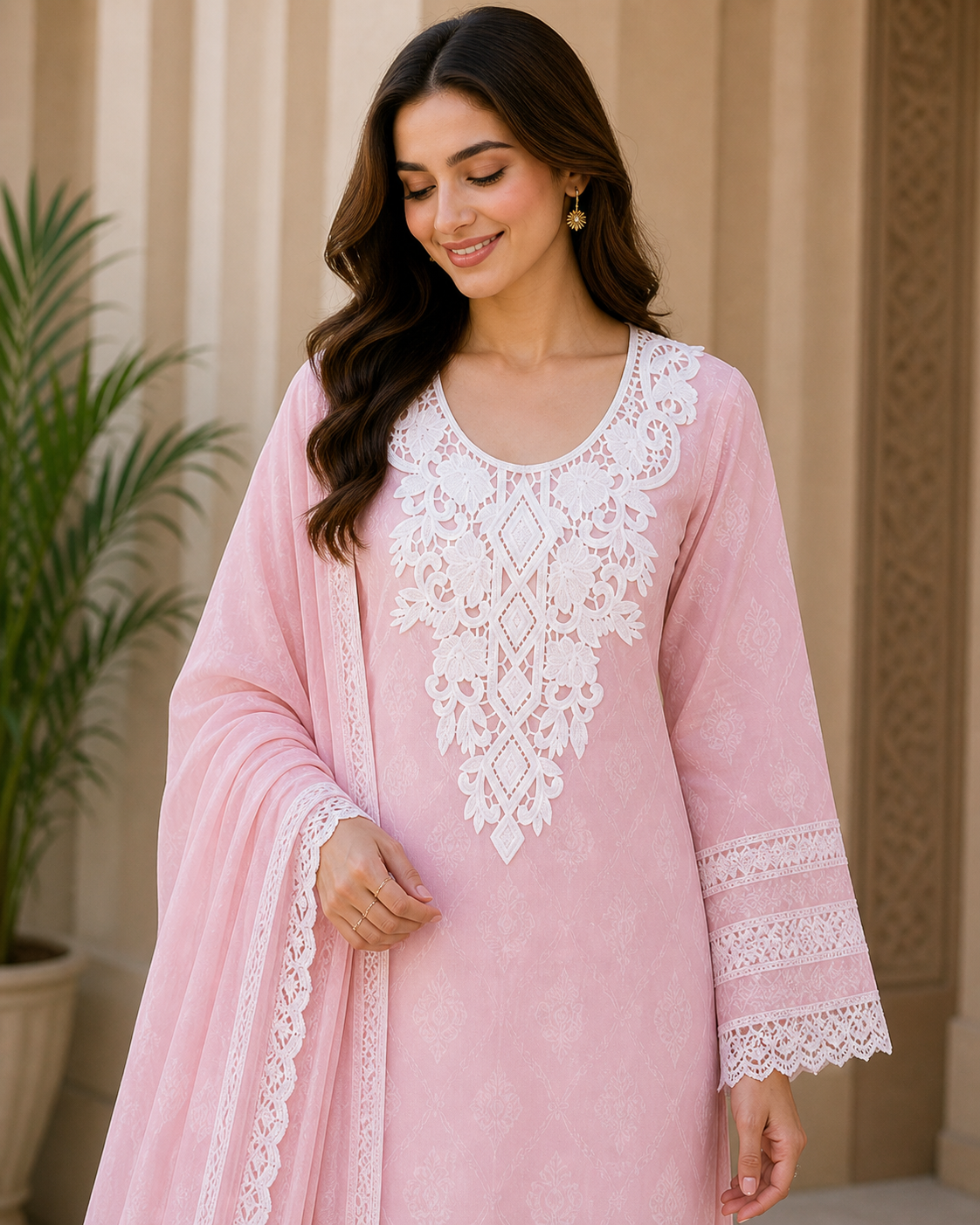 White color Cotton Sequins work Neck Patch