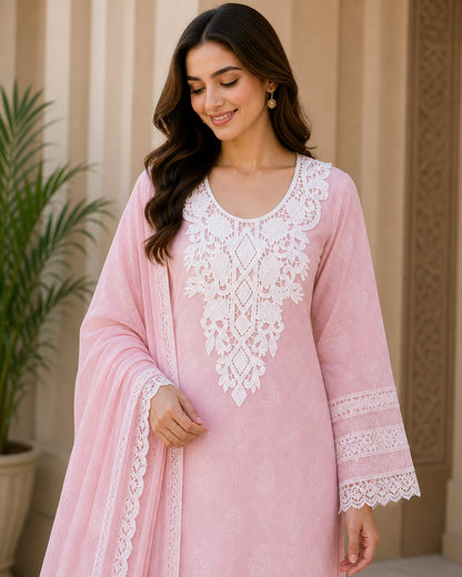 White color Cotton Sequins work Neck Patch