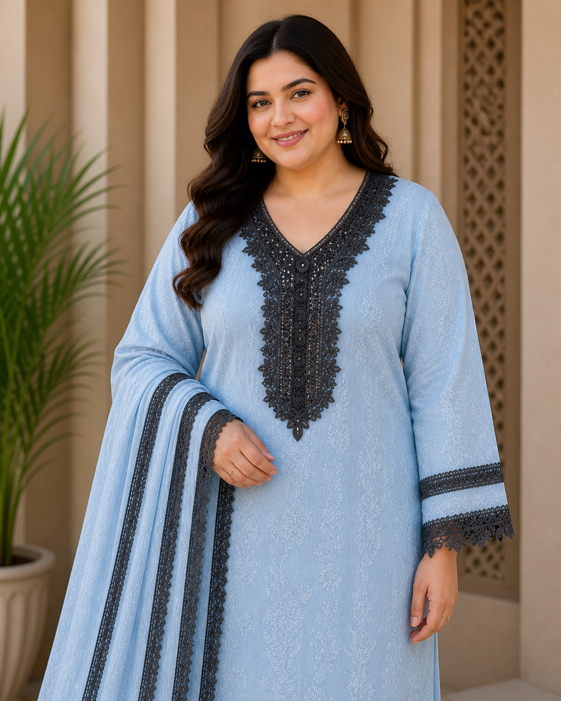Black color Cotton Neckline Patch Applique