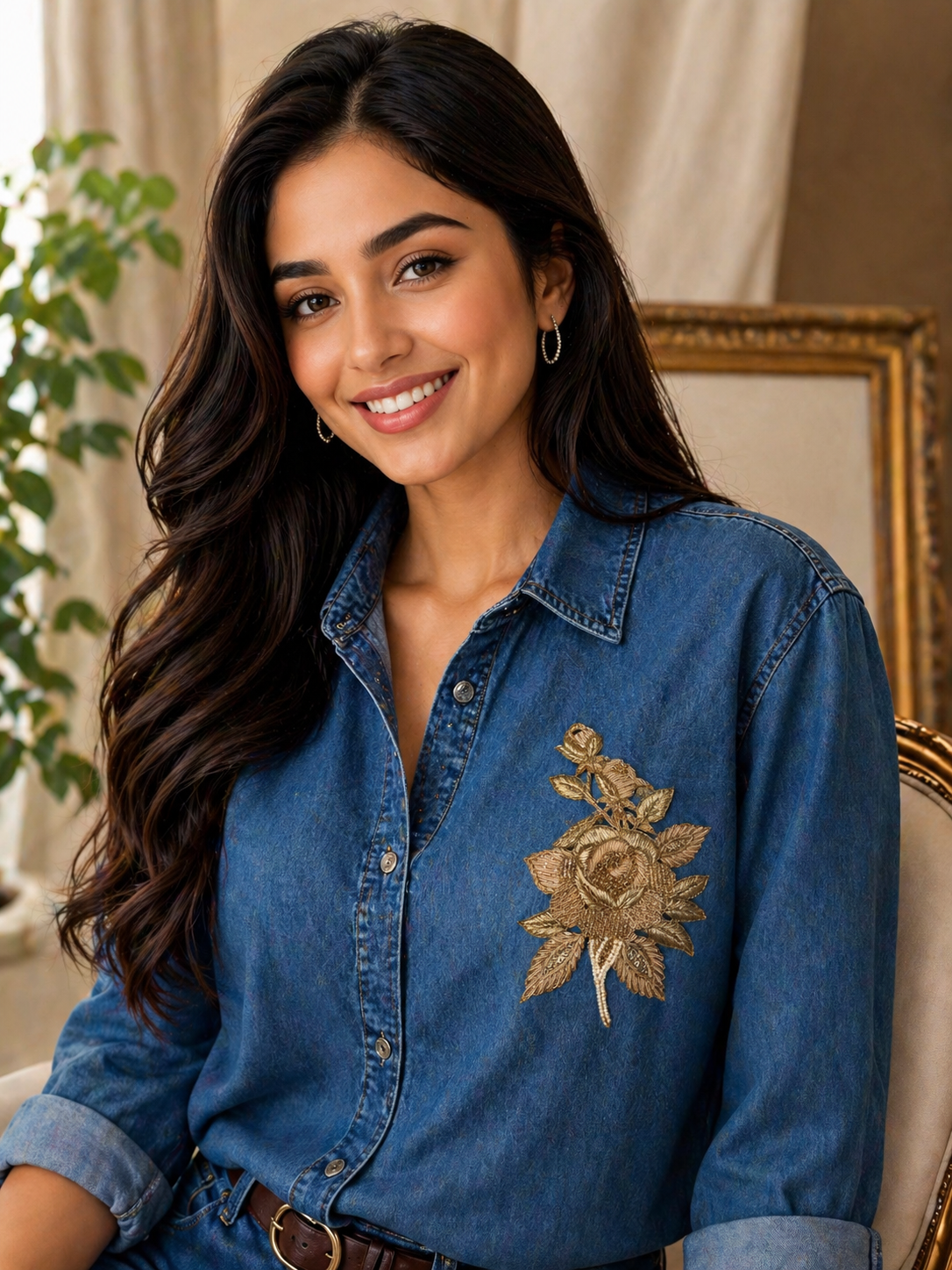 Golden Dabka work Floral Handwork Patch