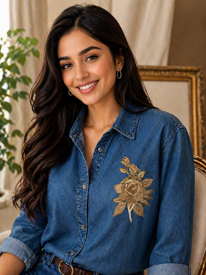 Golden Dabka work Floral Handwork Patch