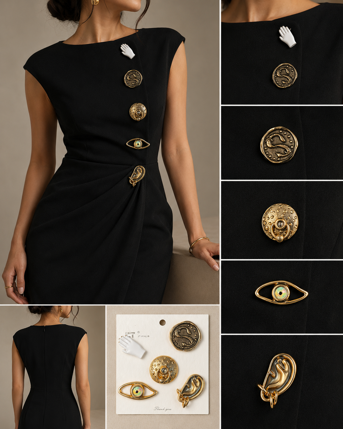 Luxury Abstract 5 Metal Buttons Set for Sewing & Fashion Accessories