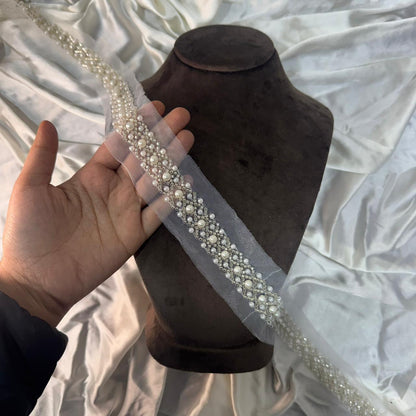 White Color Pearl work Net Base Fancy Lace
