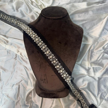 Black Color Pearl work Net Base Fancy Lace