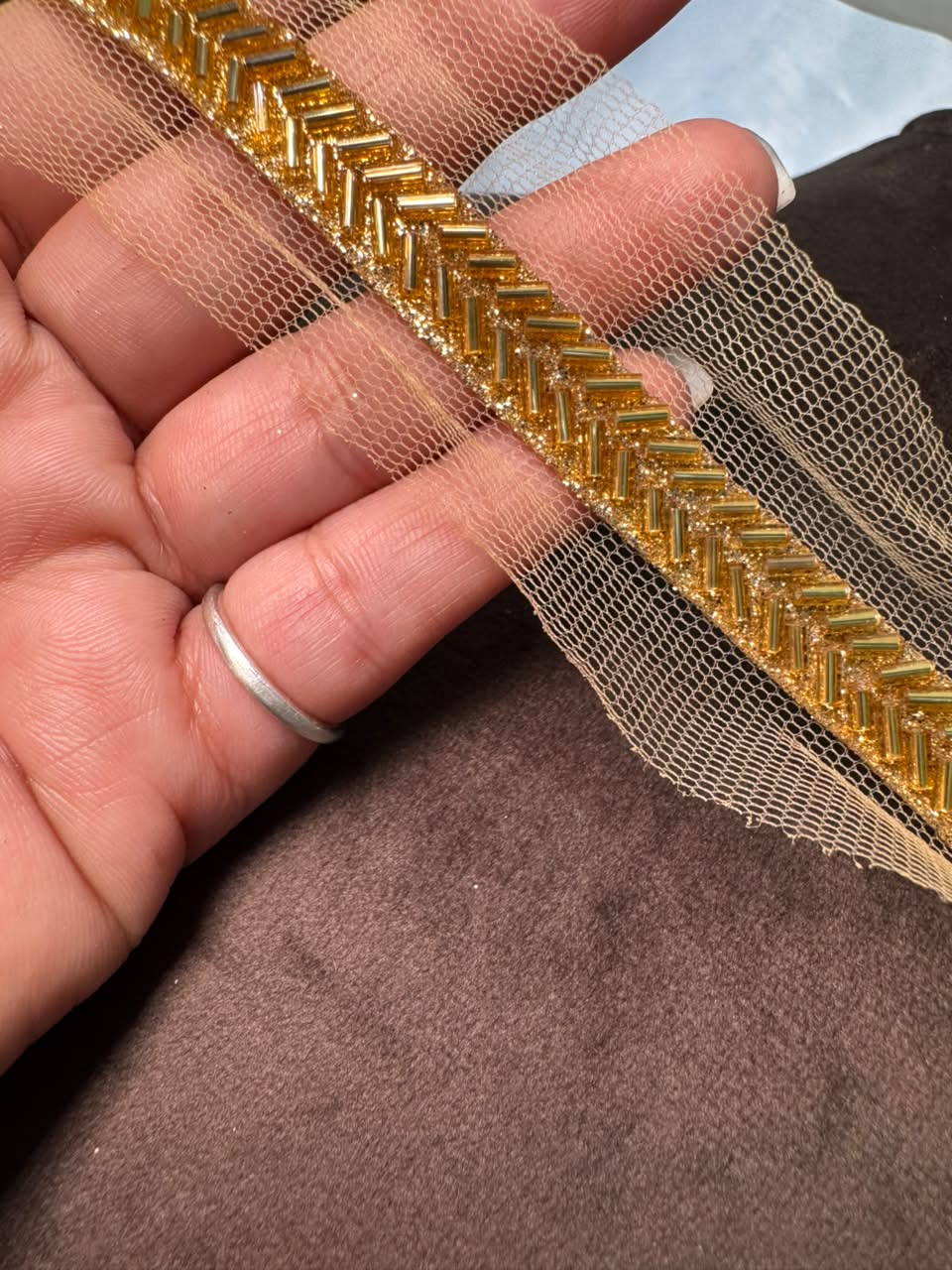Premium Golden Beaded Embroidery Lace Border