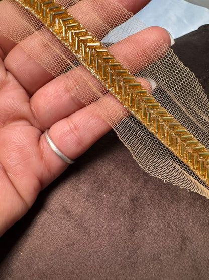 Premium Golden Beaded Embroidery Lace Border