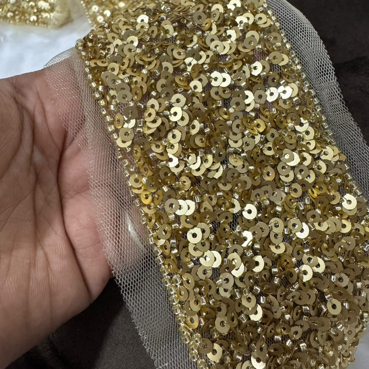 Golden Sequin Heavy Embroidery lace Border
