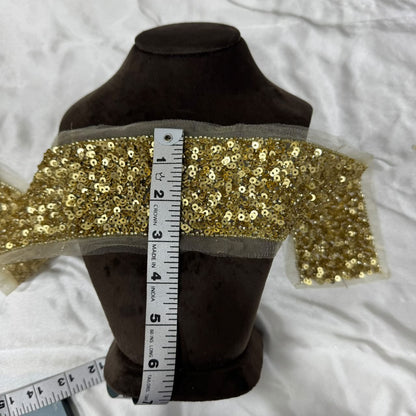 Golden Sequin Heavy Embroidery lace Border