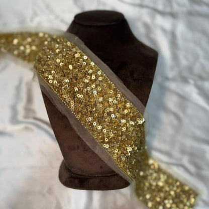 Golden Sequin Heavy Embroidery lace Border