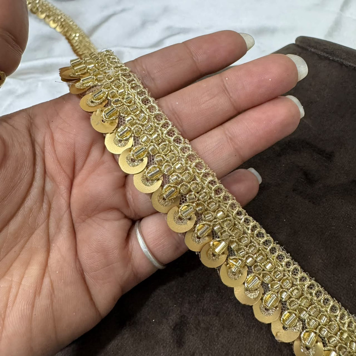 Premium Golden Beaded Sequin Embroidered Border Lace