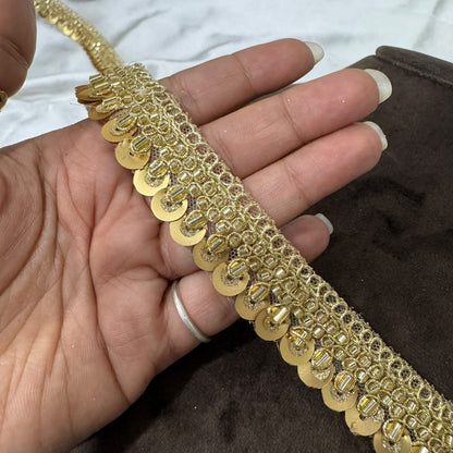 Premium Golden Beaded Sequin Embroidered Border Lace