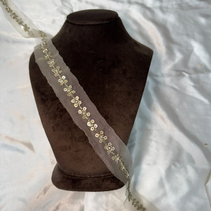 Elegant Gold Sequin & Pearl Beaded Floral Embroidery Border Lace