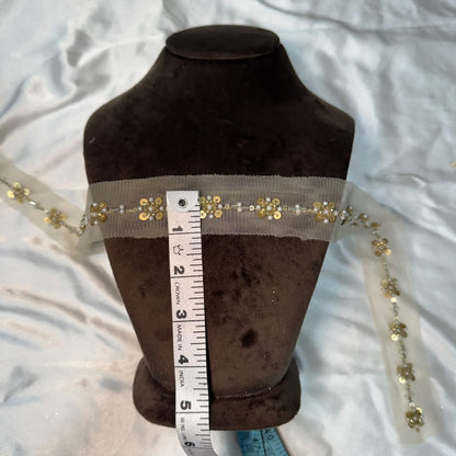 Elegant Gold Sequin & Pearl Beaded Floral Embroidery Border Lace