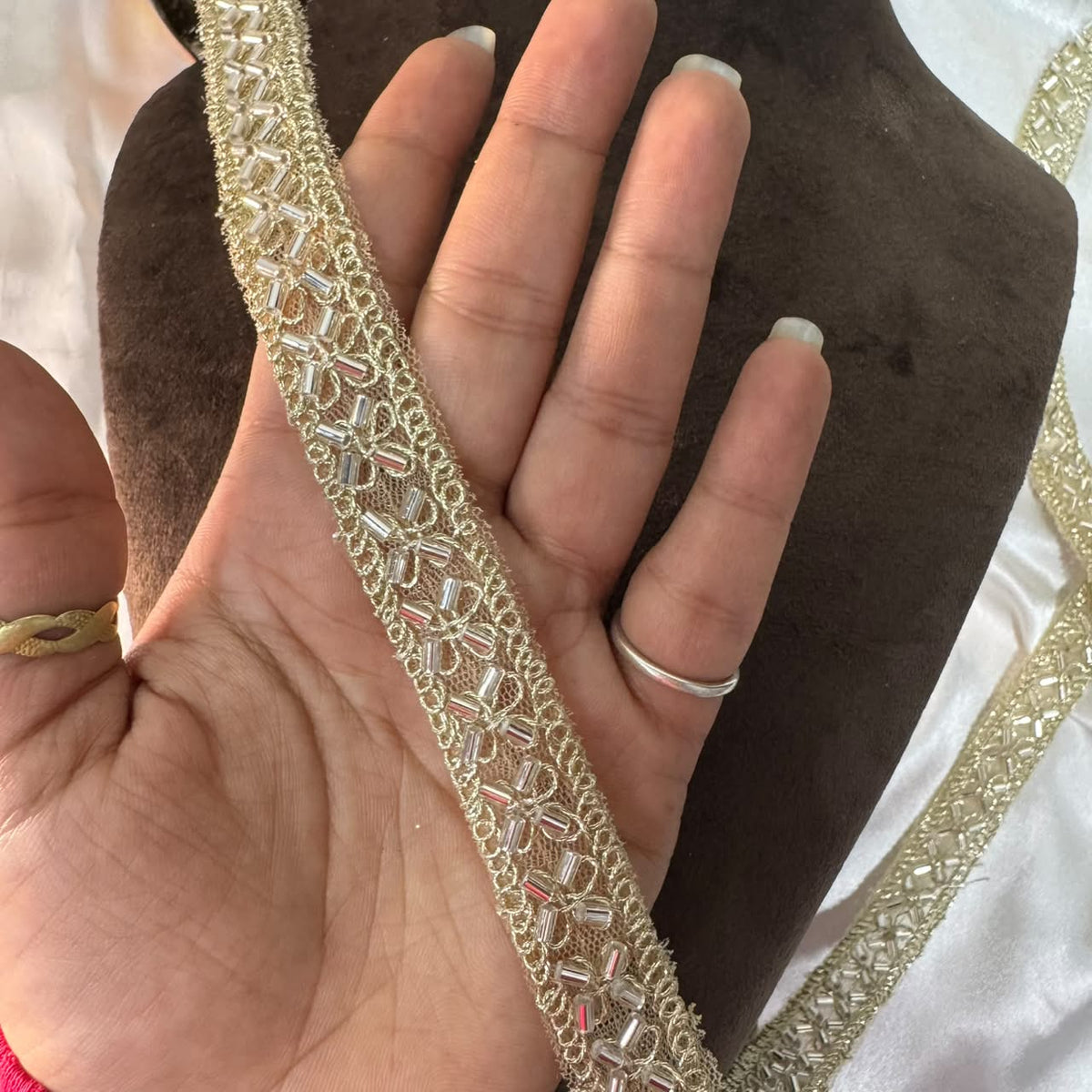 Golden Designer Bead Work Lace