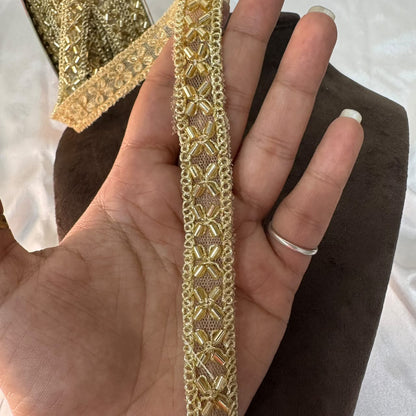 Golden Designer Bead Work Lace