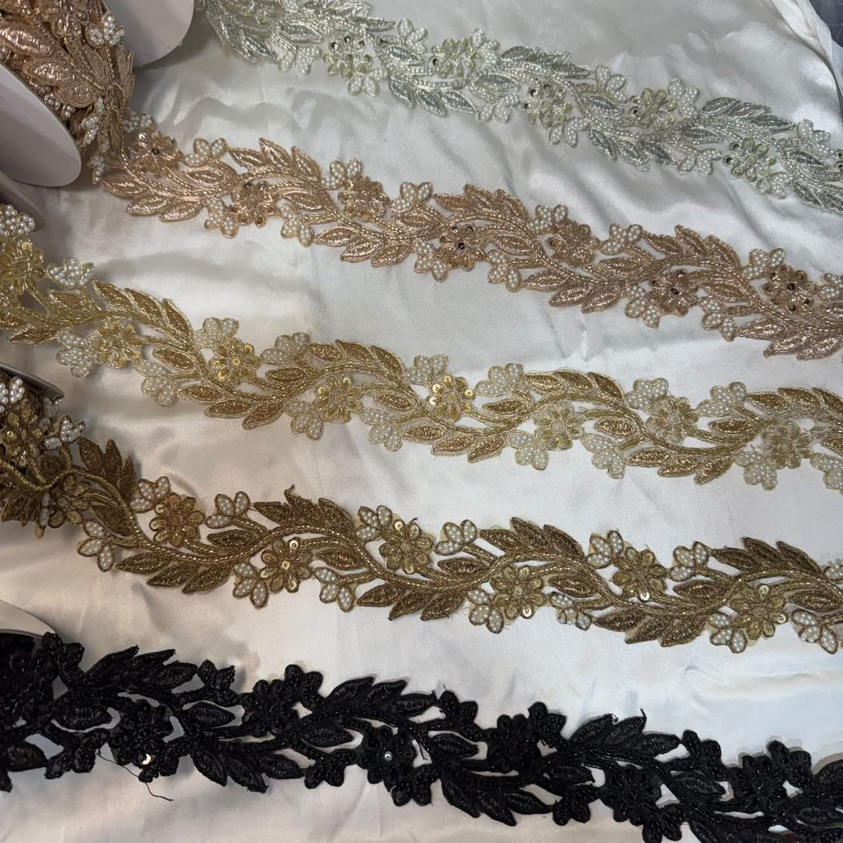 Floral Pearl Beaded Embroidery Lace Applique