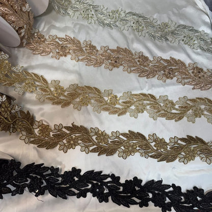 Floral Pearl Beaded Embroidery Lace Applique