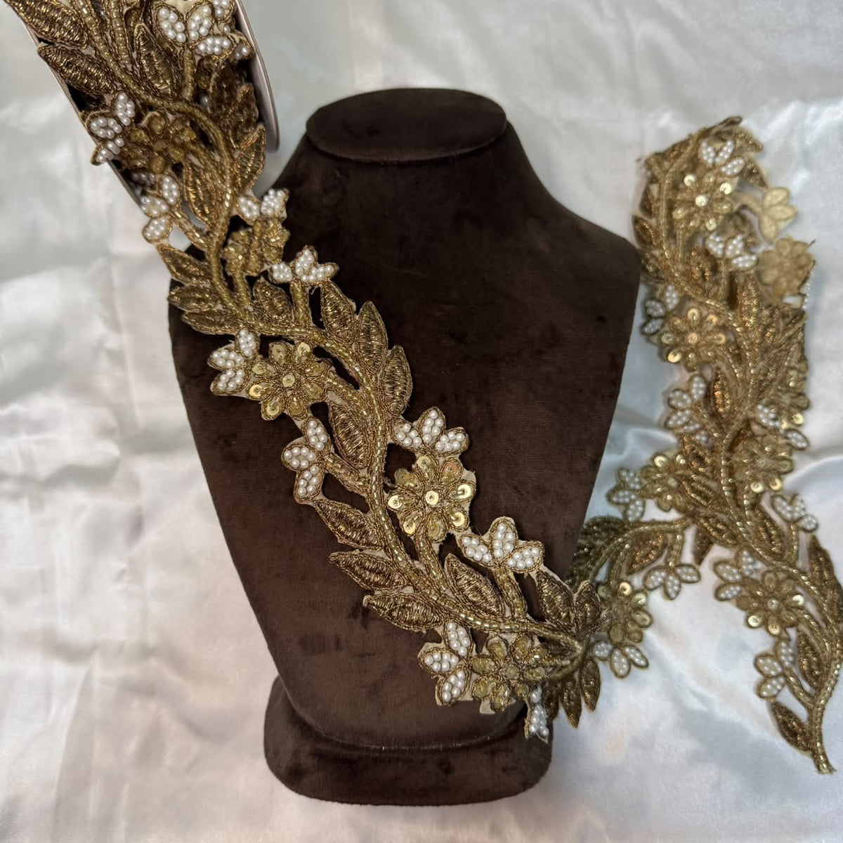 Floral Pearl Beaded Embroidery Lace Applique