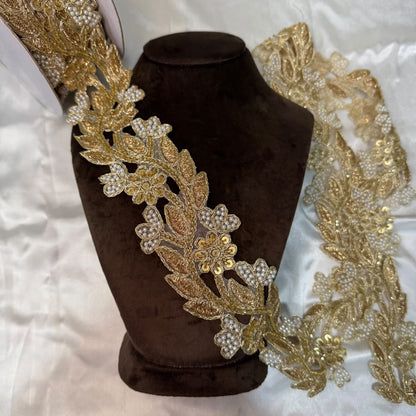 Floral Pearl Beaded Embroidery Lace Applique