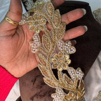 Floral Pearl Beaded Embroidery Lace Applique