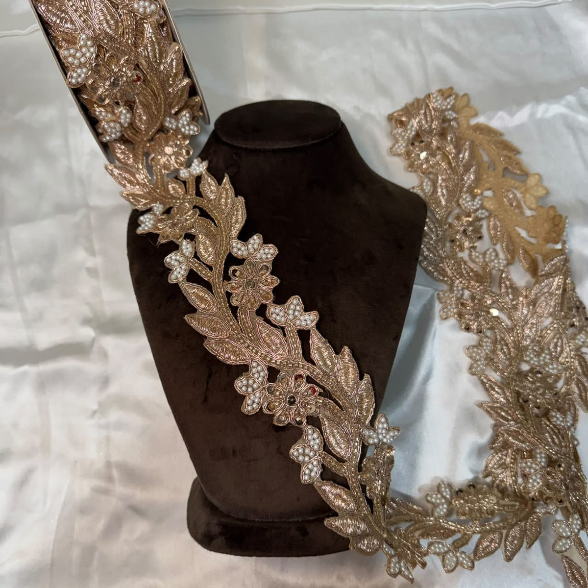 Floral Pearl Beaded Embroidery Lace Applique