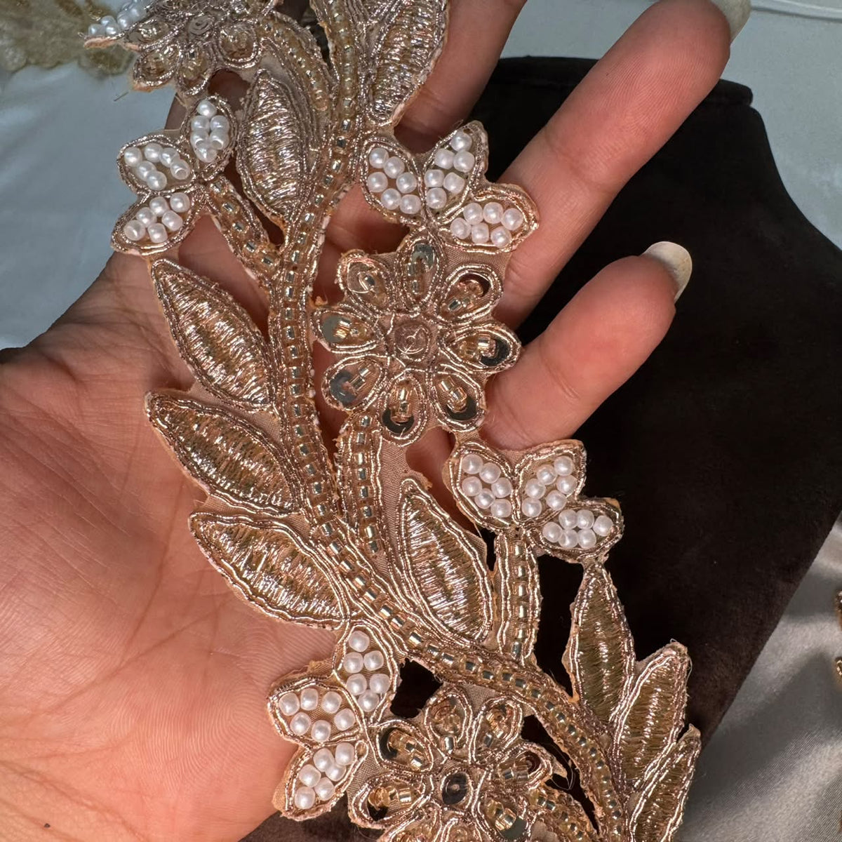 Floral Pearl Beaded Embroidery Lace Applique