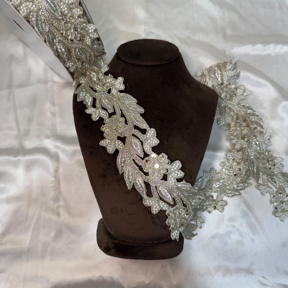Floral Pearl Beaded Embroidery Lace Applique