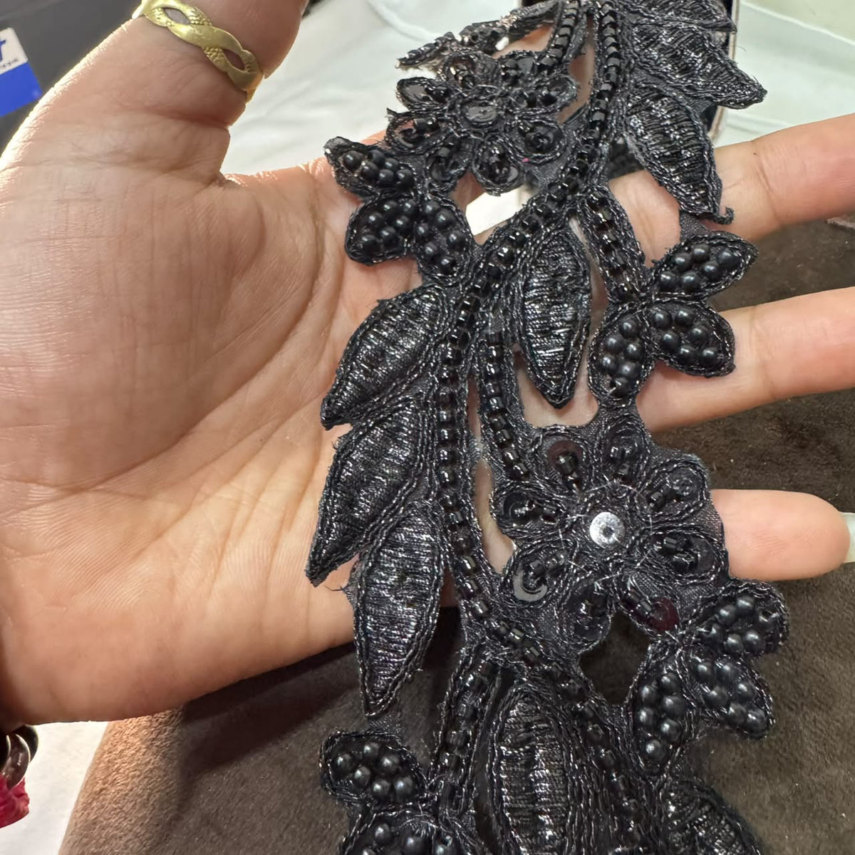 Floral Pearl Beaded Embroidery Lace Applique