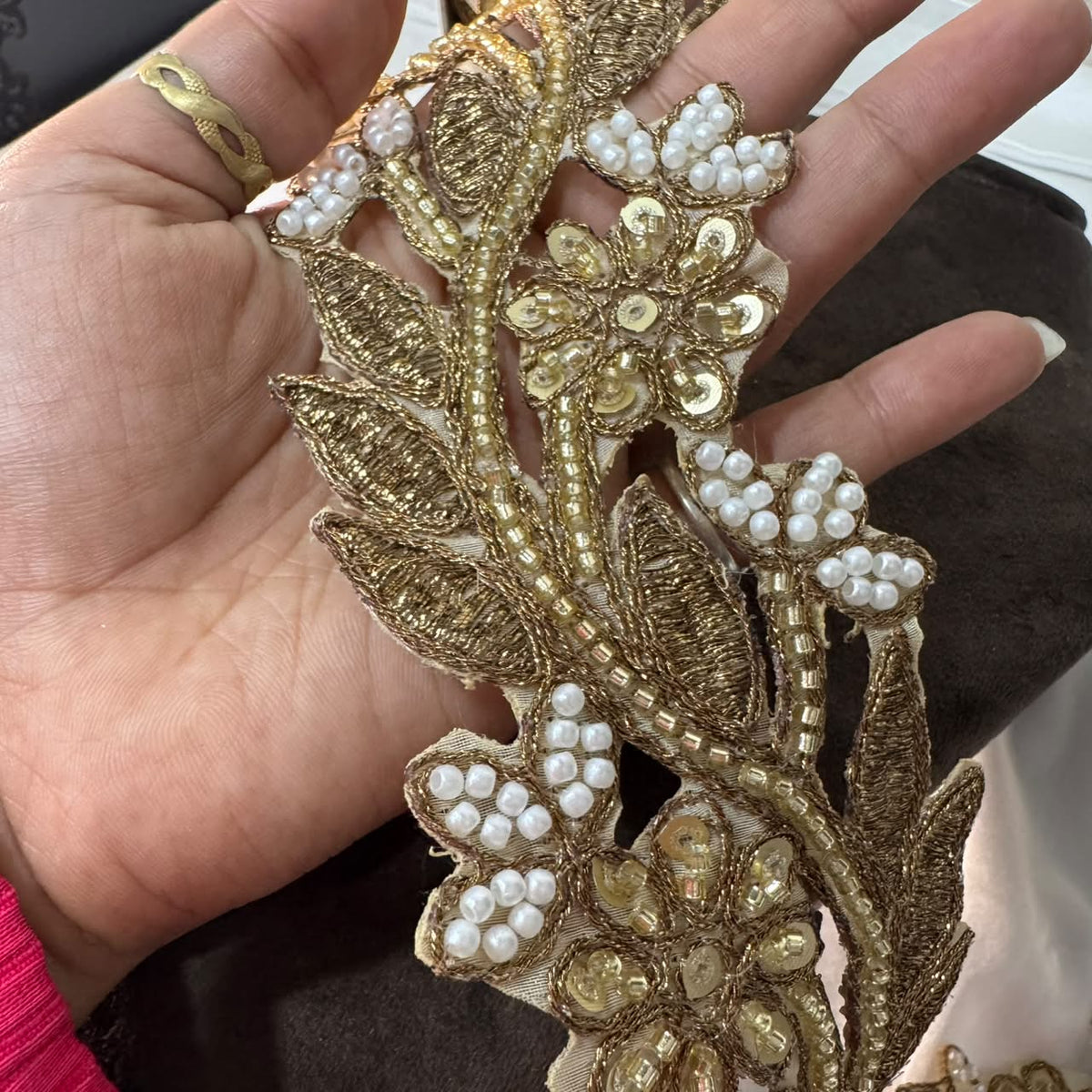 Floral Pearl Beaded Embroidery Lace Applique
