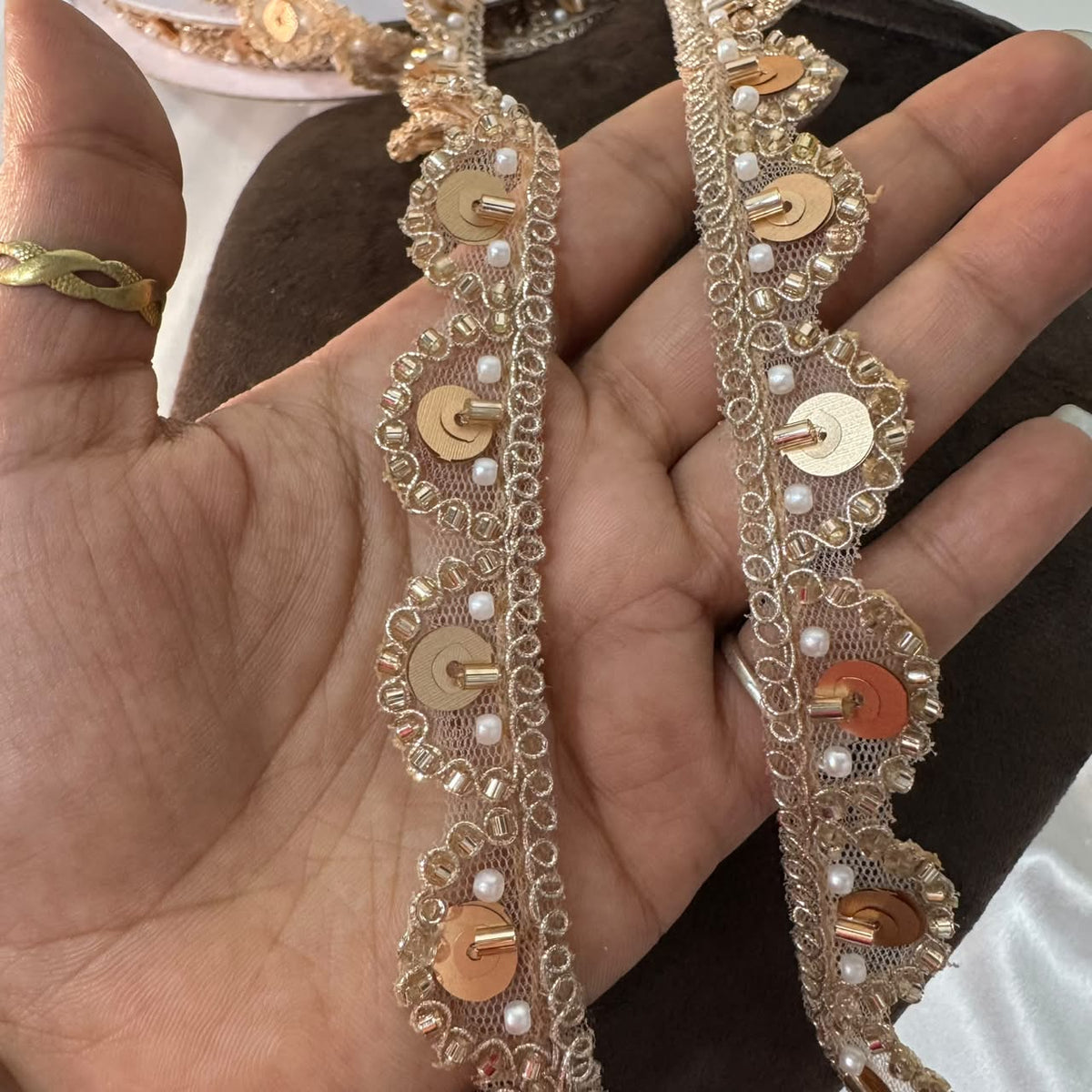 Pearl & Sequin Embellished Decorative Lace