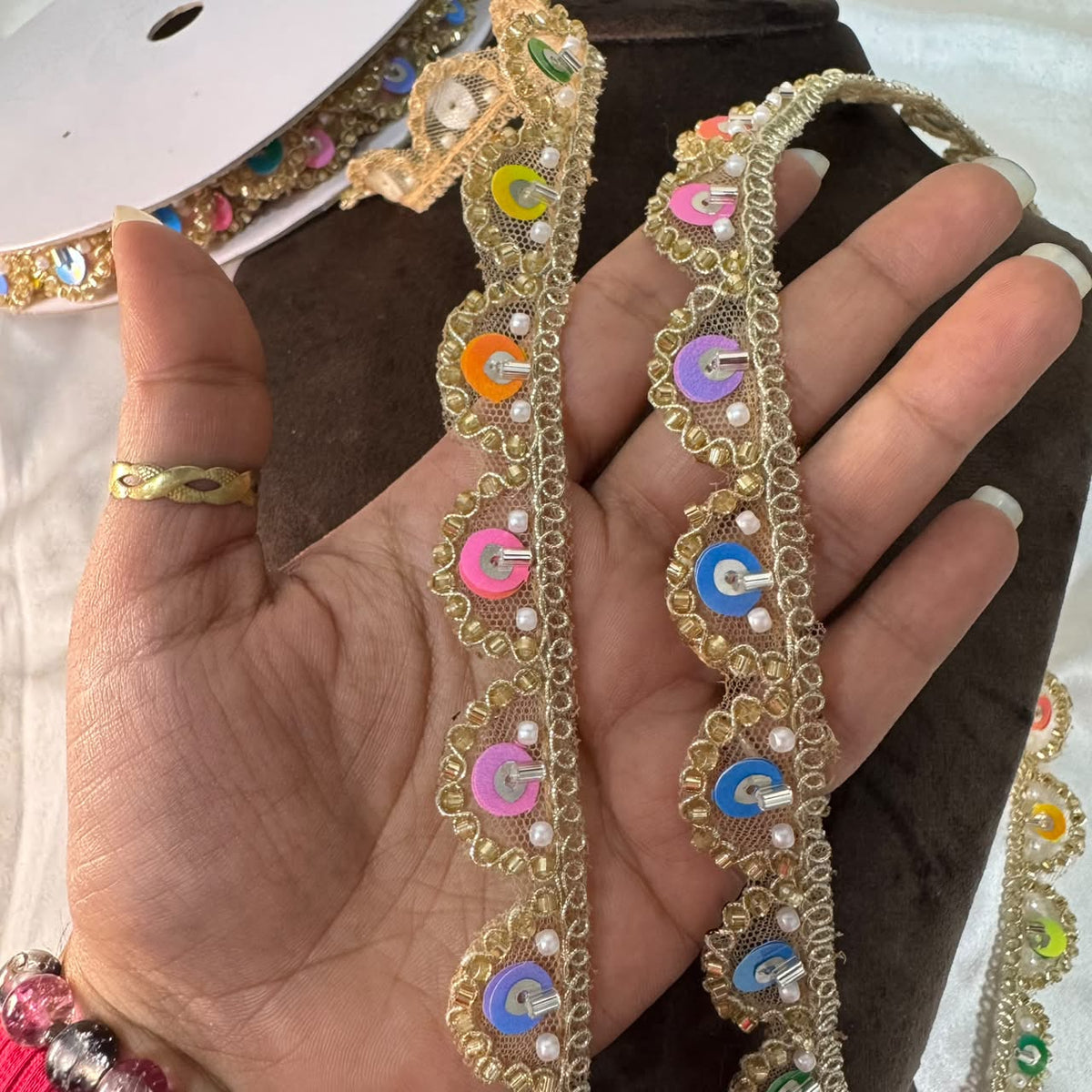 Pearl & Sequin Embellished Decorative Lace