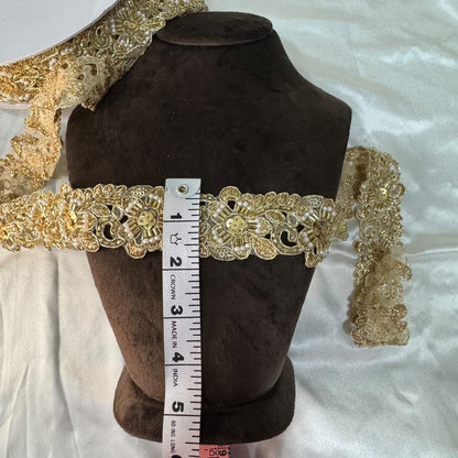 Golden Floral White Pearl & Sequin Embroidered Lace
