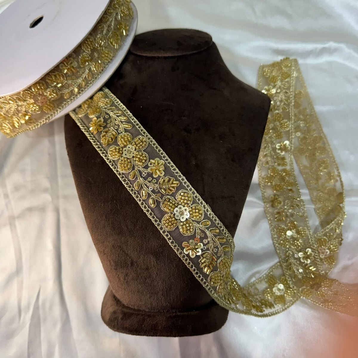 Premium Golden Bead Work Decorative Lace