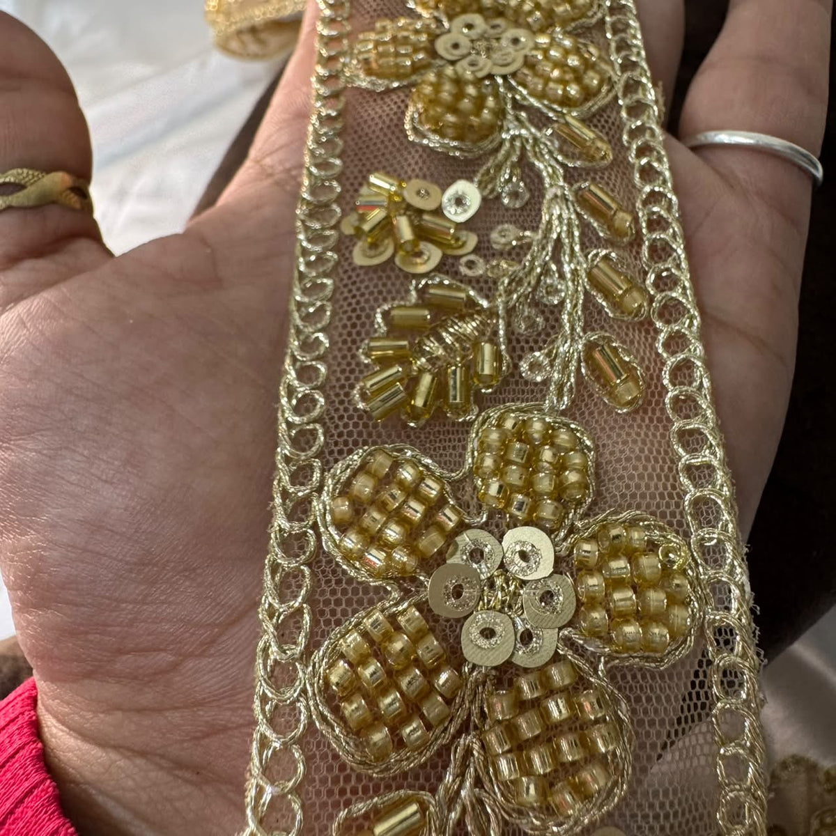 Premium Golden Bead Work Decorative Lace