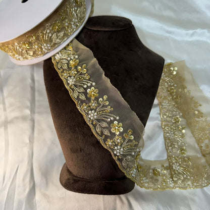 Gold Embellished Floral Motif Decorative Lace