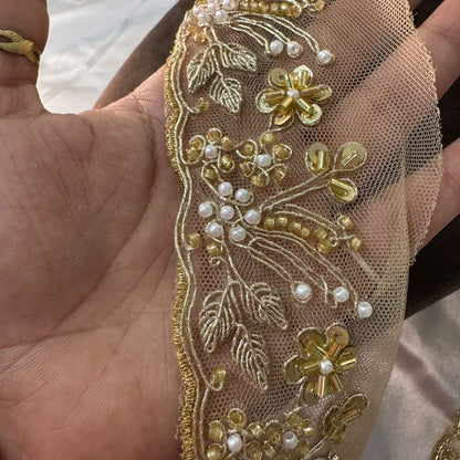 Gold Embellished Floral Motif Decorative Lace