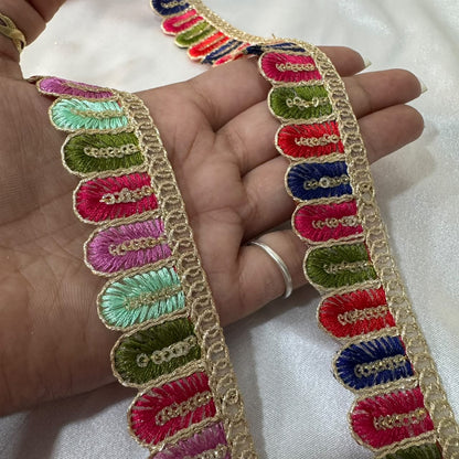 Multicolor Embroidered Scallop Lace Border