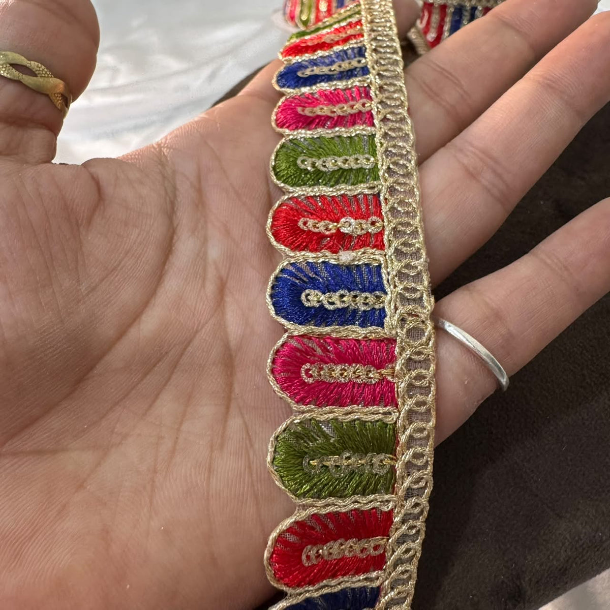 Multicolor Embroidered Scallop Lace Border