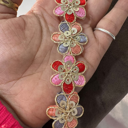 Designer Multicolor Floral Lace Border