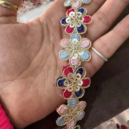 Designer Multicolor Floral Lace Border
