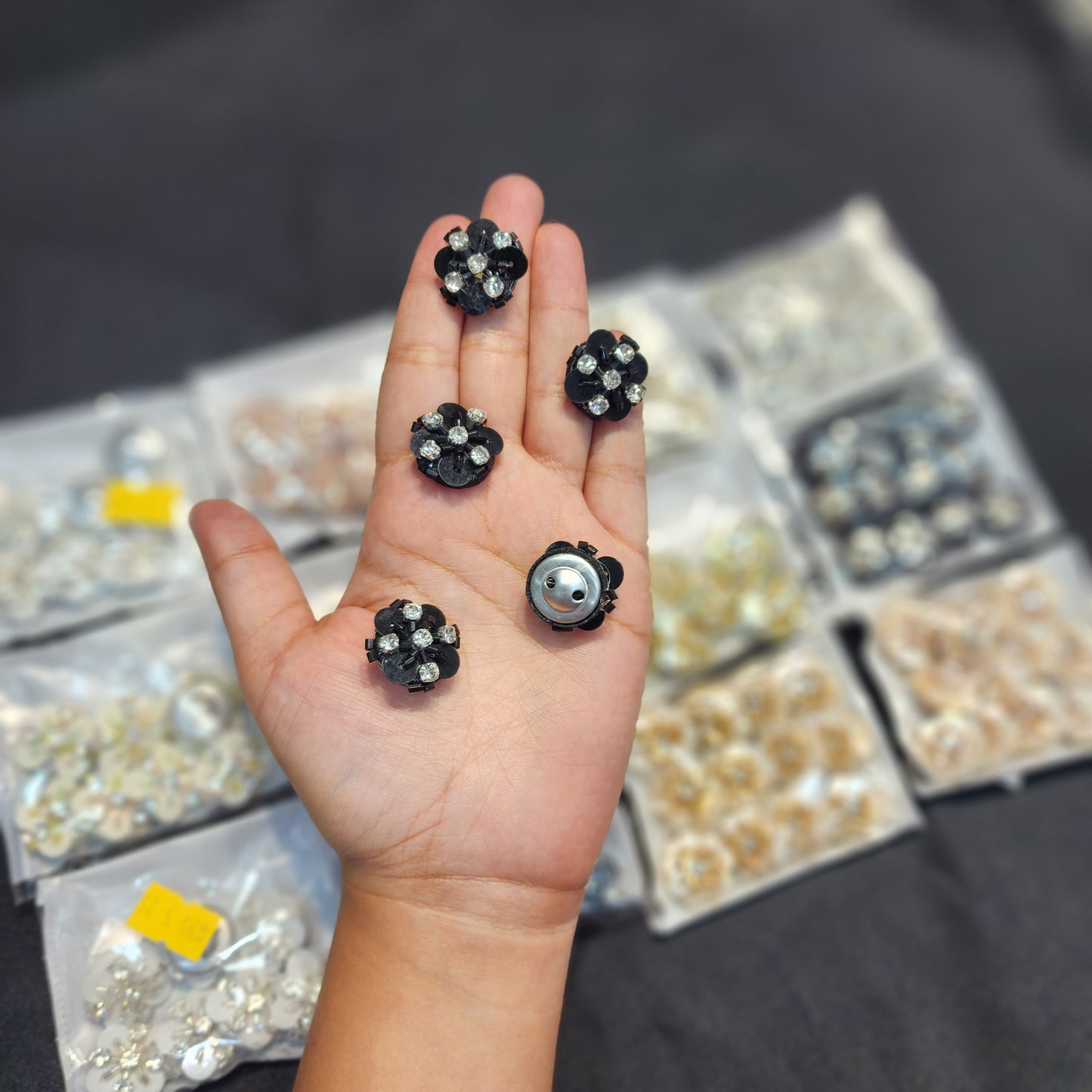 Handcrafted Floral Buttons with Stone and Beads work