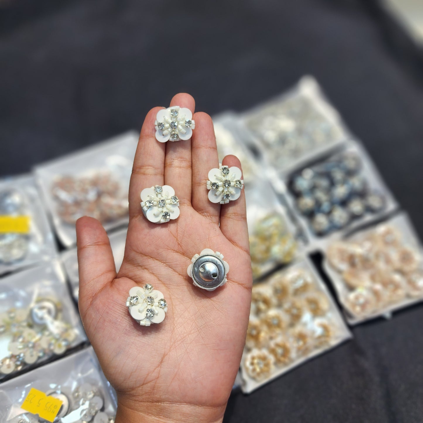 Handcrafted Floral Buttons with Stone and Beads work